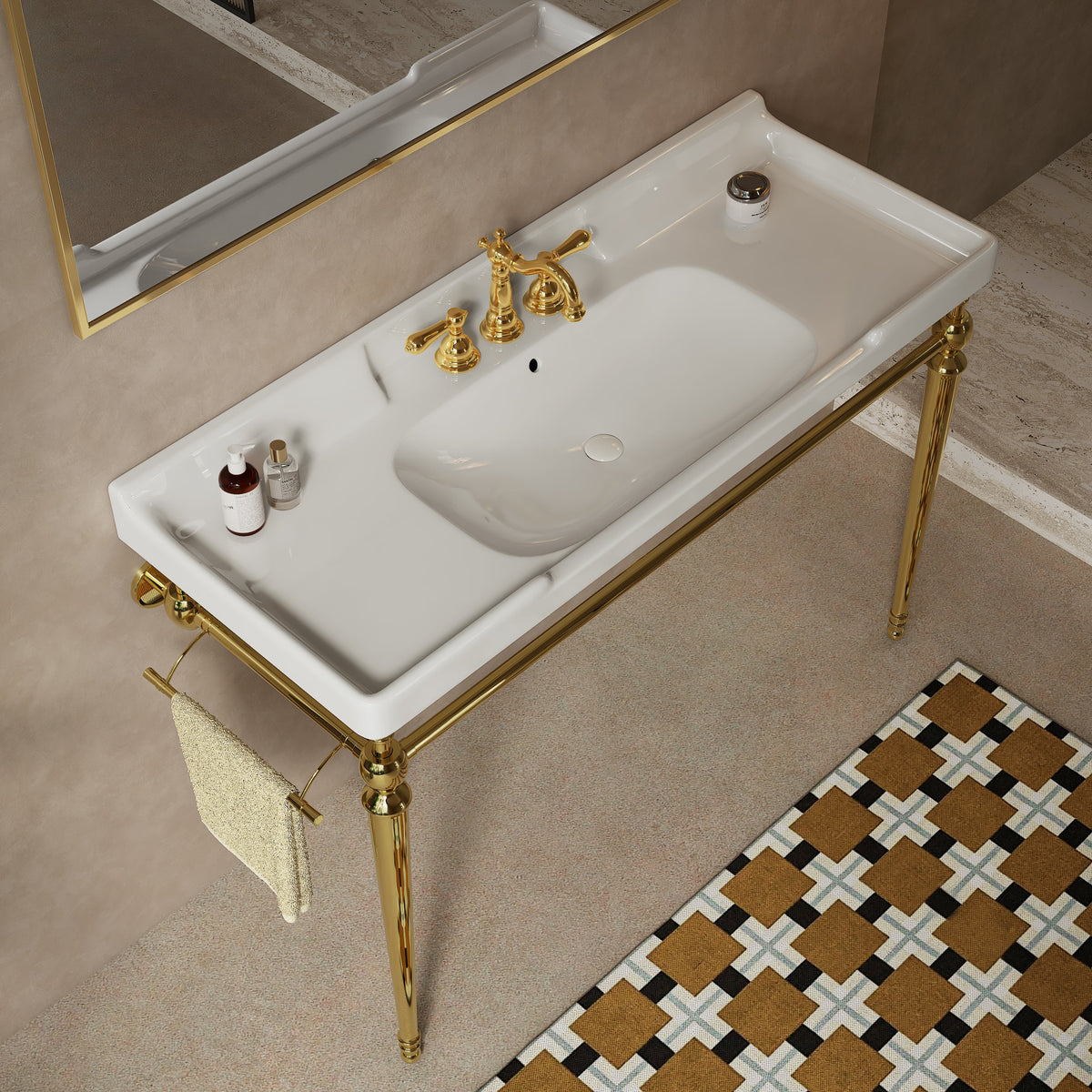 Vici 48 Inch Bathroom Console Sink with Gold Legs, white porcelain basin by HouseOfZazla on Tampa Home & Garden Store