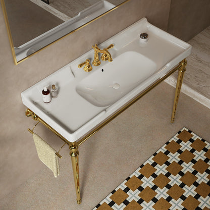 Vici 48 Inch Bathroom Console Sink with Gold Legs, white porcelain basin by HouseOfZazla on Tampa Home & Garden Store