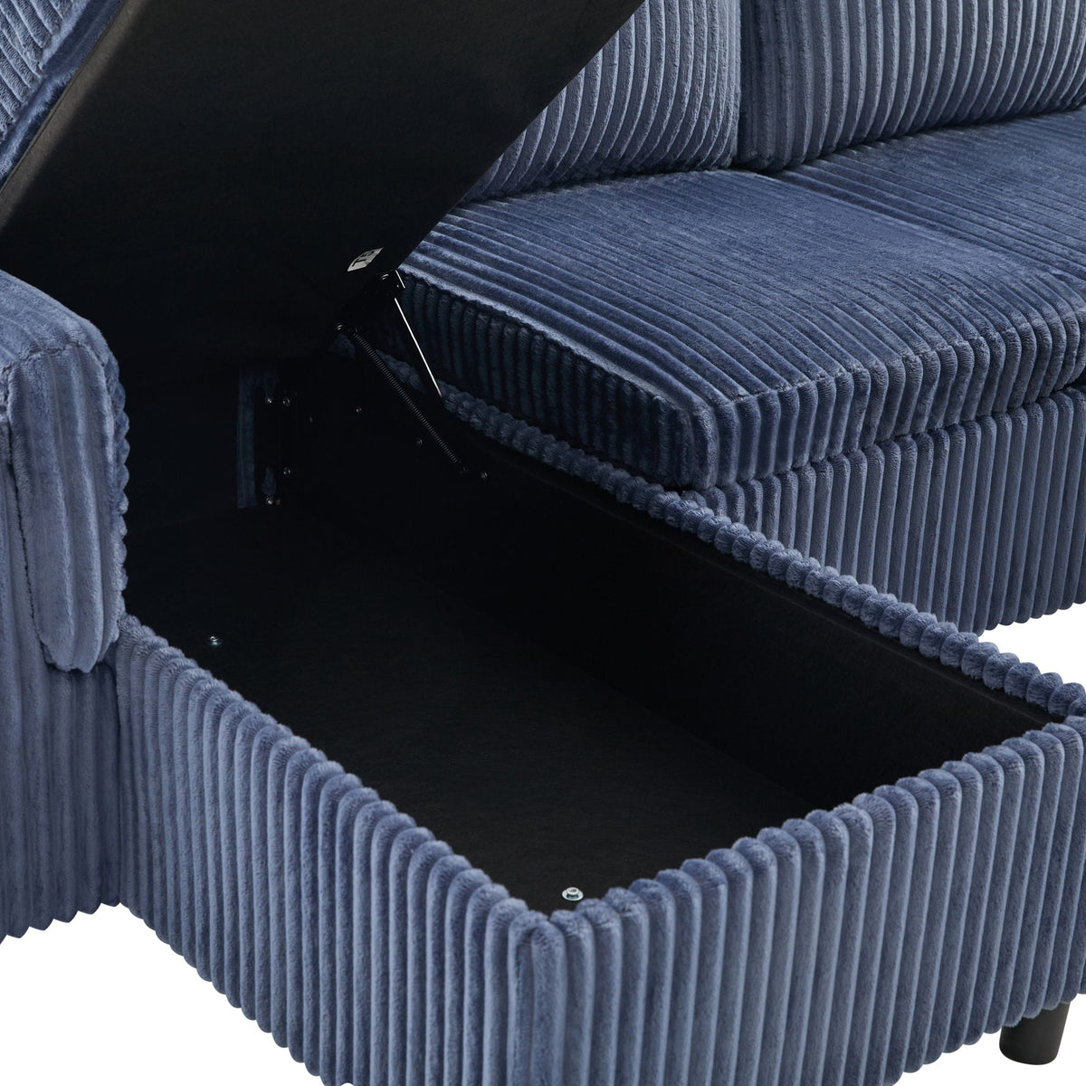 Convertible U-Shaped Sectional Sofa Bed blue corduroy upholstery storage on Tampa Home & Garden Store