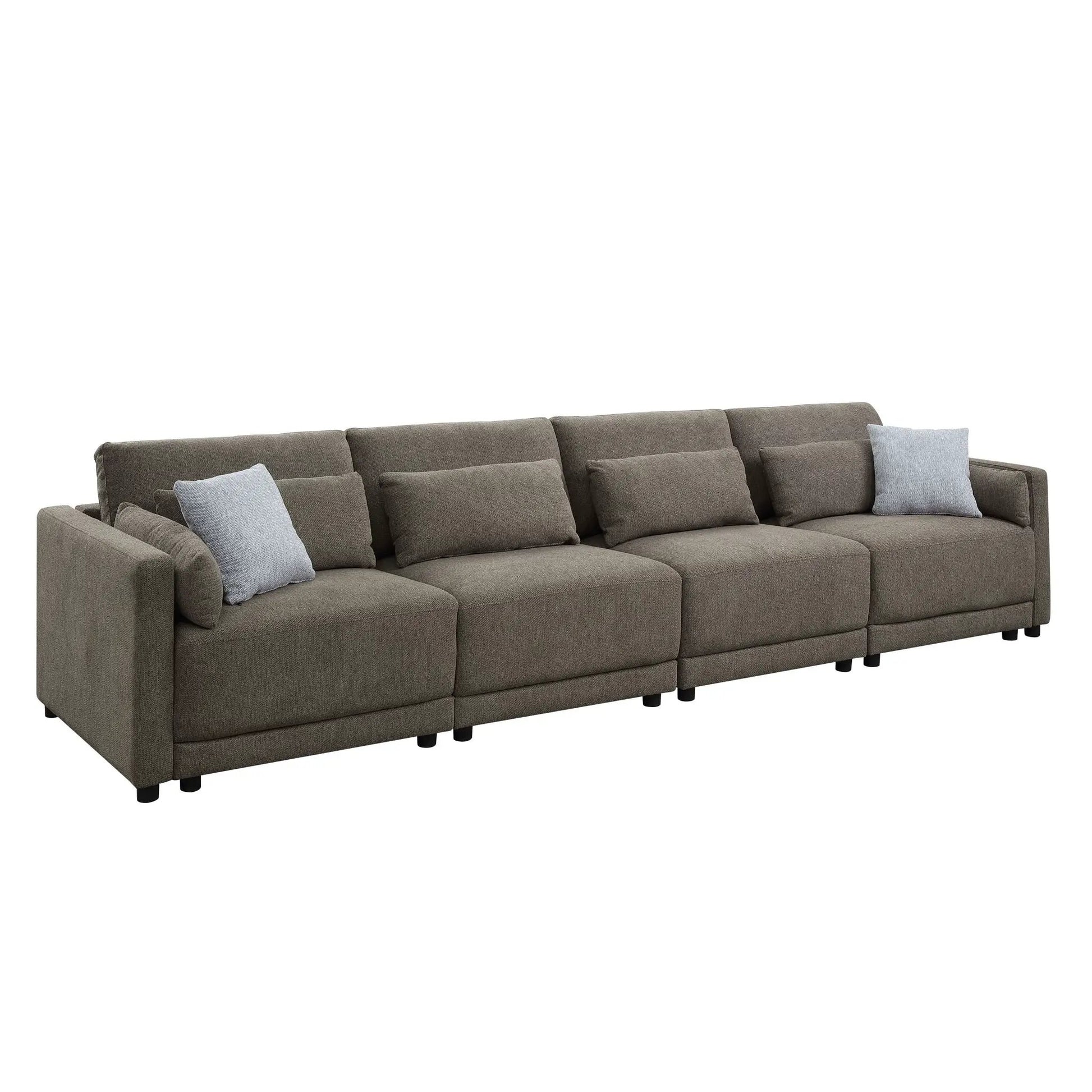 Rylie modular sectional sofa with toss pillows in brown fabric by Unique Piece Furniture on Tampa Home & Garden Store