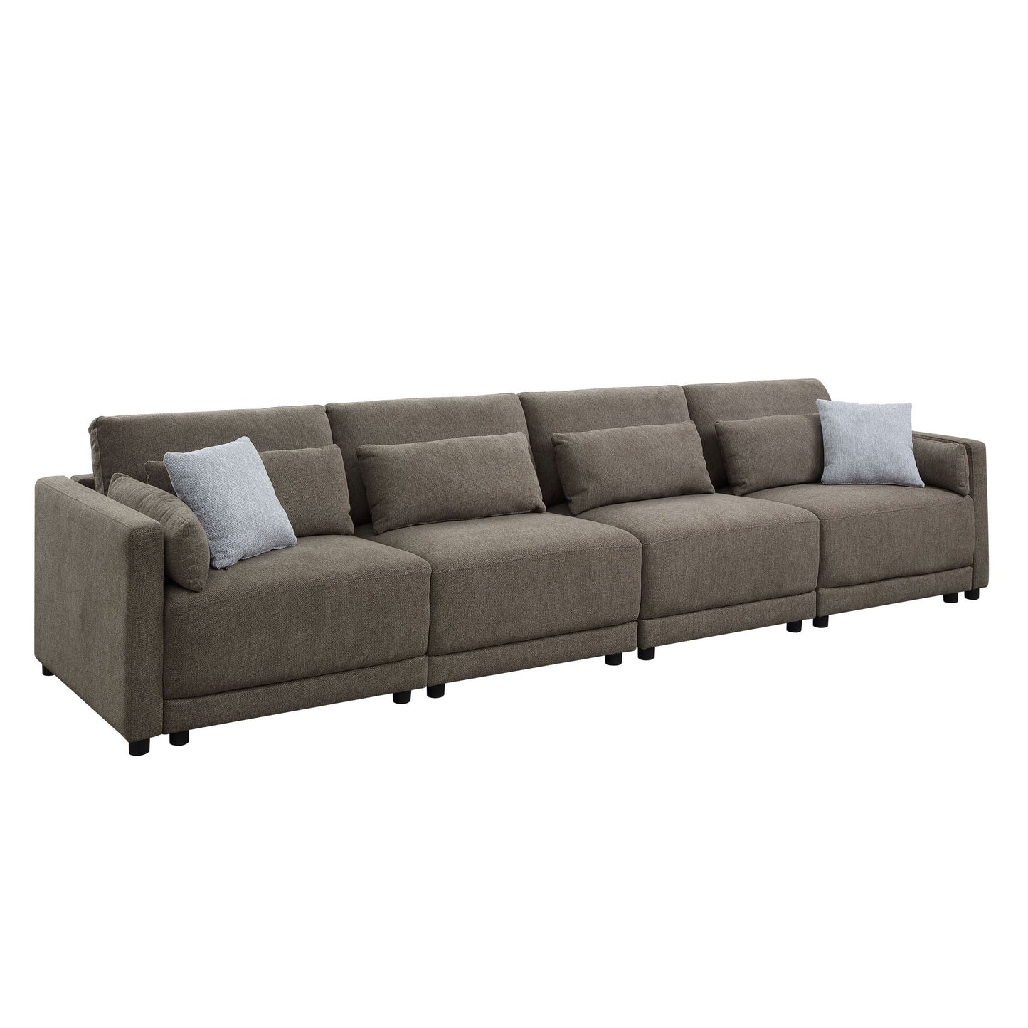 Rylie Modular Sectional Sofa in brown fabric with light gray toss pillows on Tampa Home & Garden Store