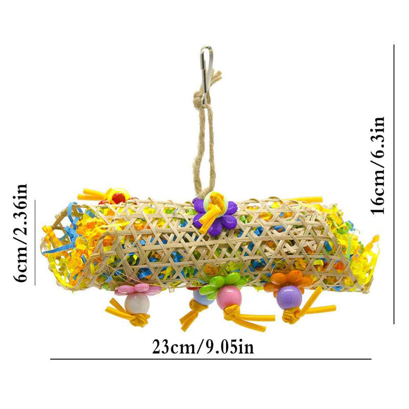 3pc parrot gnawing toy set with brushed rattan ball and colorful beads hanging rope on Tampa Home & Garden Store