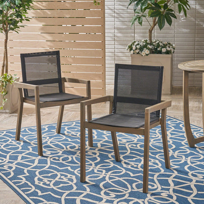 Belfast Dining Chair Set with Mesh Seating, acacia wood frame outdoor chairs 2-piece black mesh on Tampa Home & Garden Store