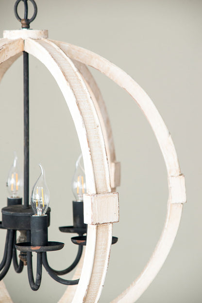 Chandelier distressed white ring frame with black candle-style arms and Edison bulbs on Tampa Home & Garden Store