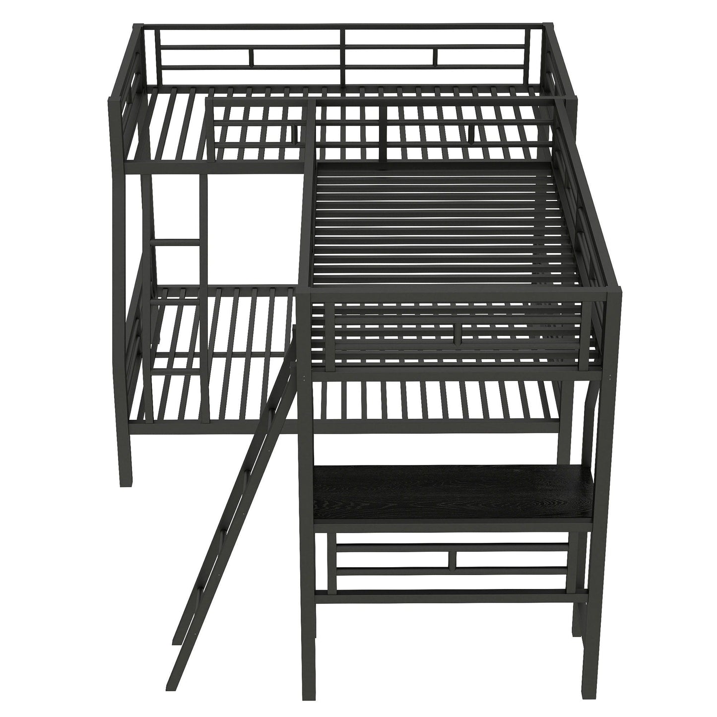 Twin over full bunk bed with loft and desk, black, L-shaped design for 3 sleepers on Tampa Home & Garden Store