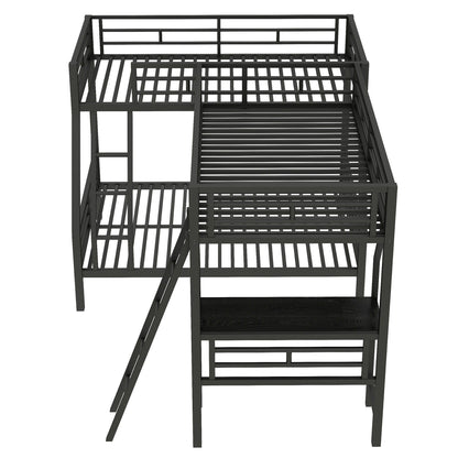 Twin over full bunk bed with loft and desk, black, L-shaped design for 3 sleepers on Tampa Home & Garden Store