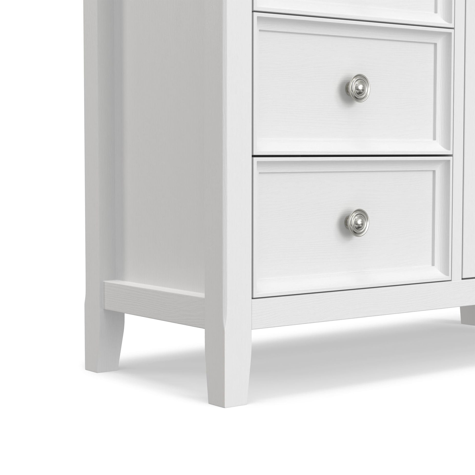 Amherst Handcrafted Storage Cabinet, white finish, multi-drawer cabinet with silver knobs on Tampa Home & Garden Store