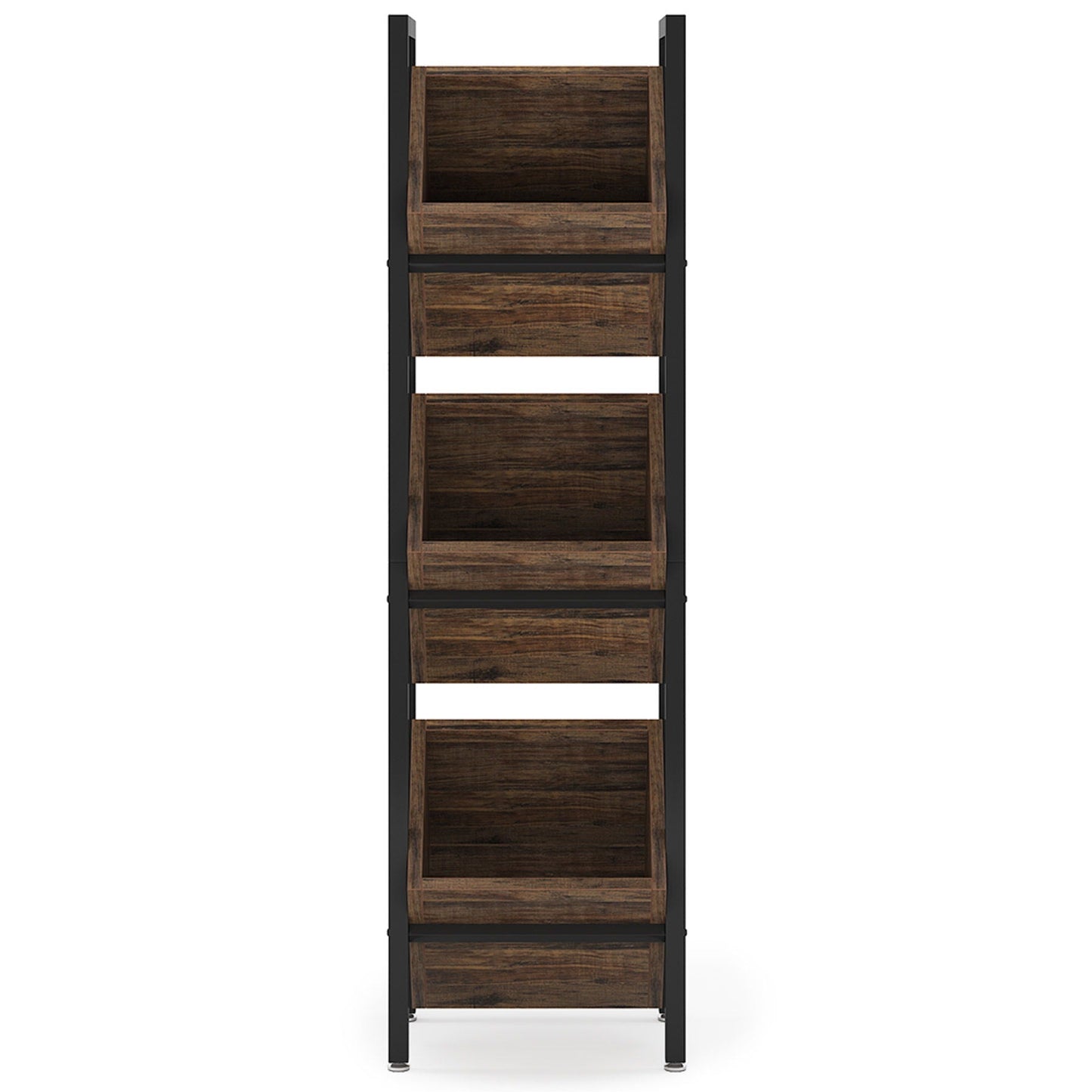 3 Tier Basket Stand with Angled Baskets by HouseOfZazla, black frame with wood baskets on Tampa Home & Garden Store
