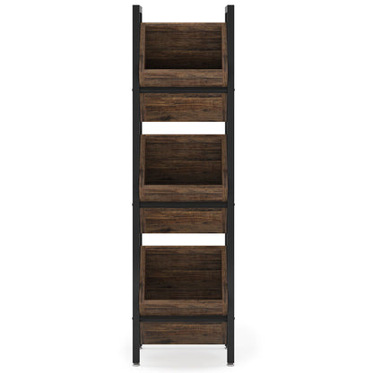 3 Tier Basket Stand with Angled Baskets by HouseOfZazla, black frame with wood baskets on Tampa Home & Garden Store