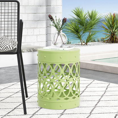 Large Outdoor Metal End Table with Floral Cut