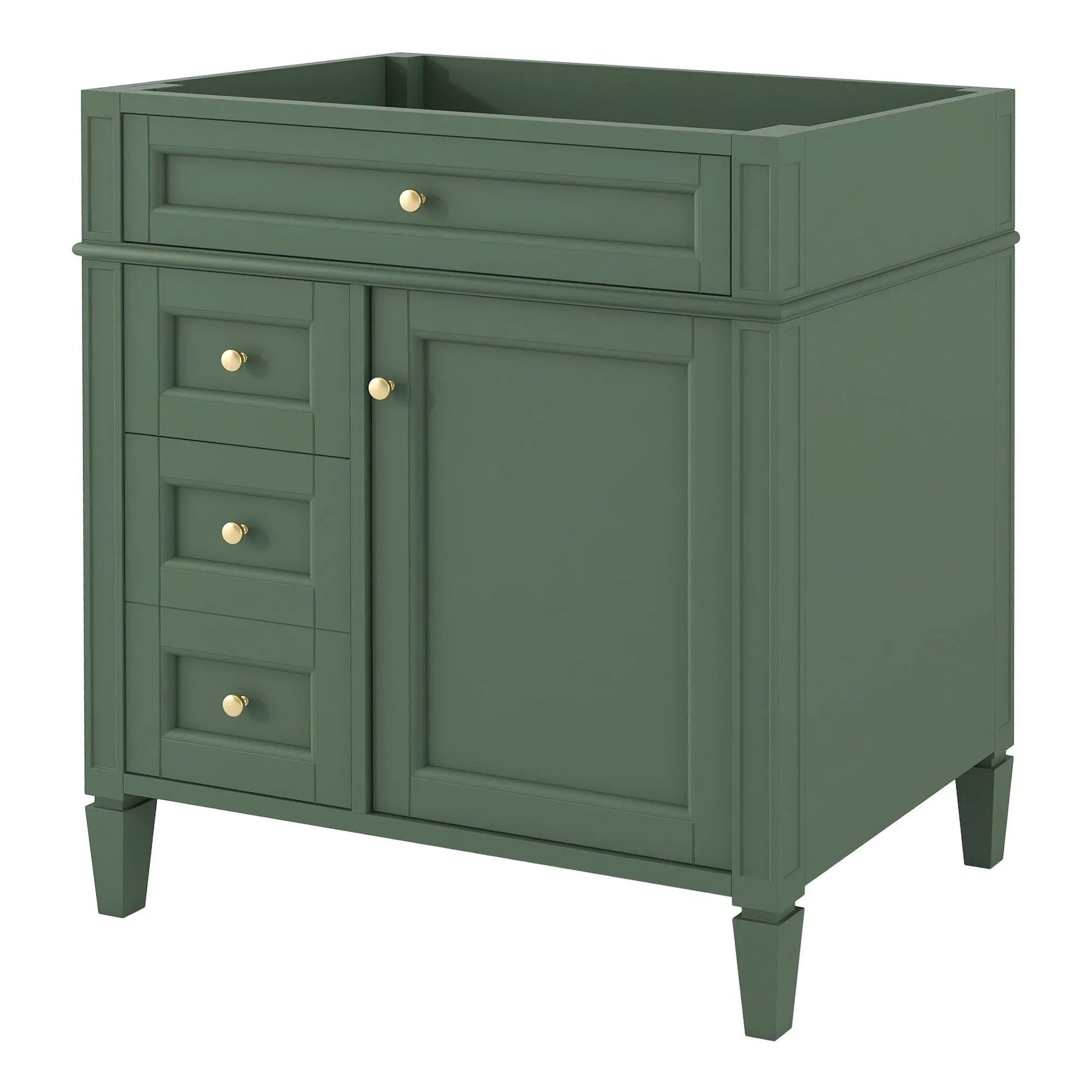 Green bathroom vanity base with 2 drawers and tip-out drawer by Unique Piece Furniture on Tampa Home & Garden Store