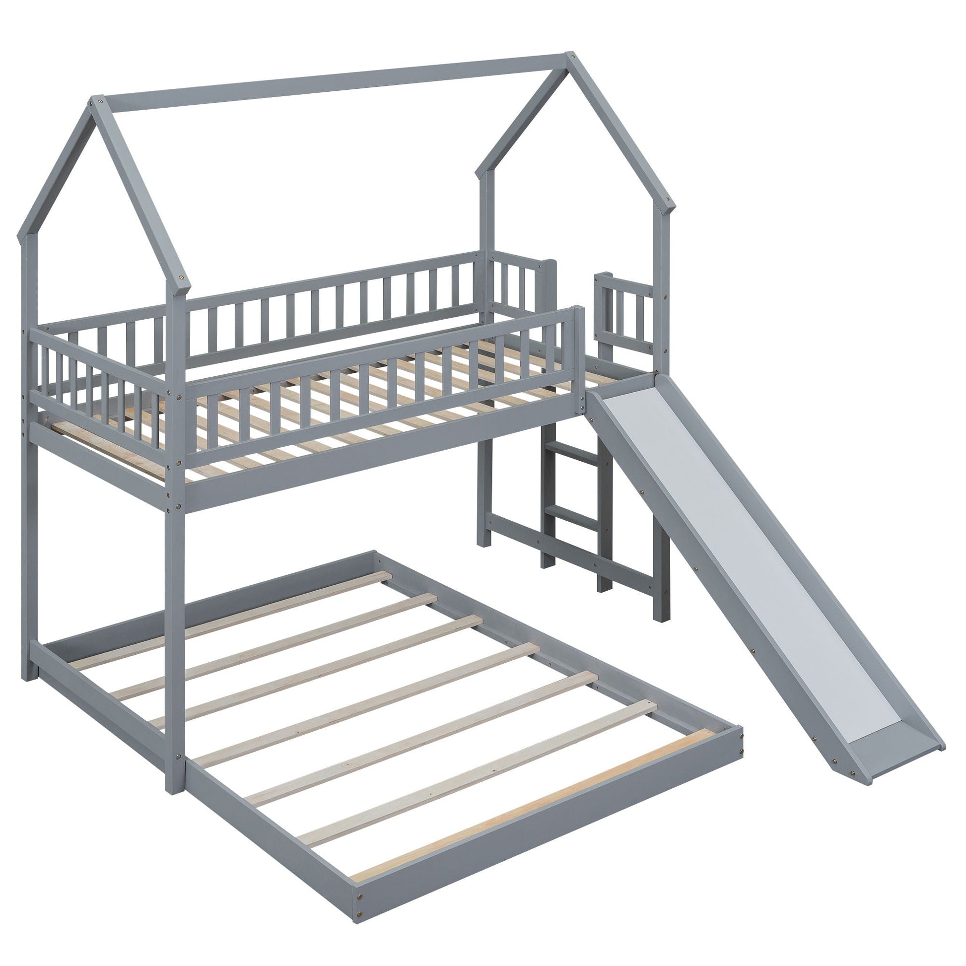 HouseOfZazla bunk bed with slide and built-in ladder, gray finish on Tampa Home & Garden Store