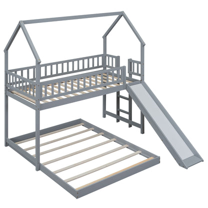 HouseOfZazla bunk bed with slide and built-in ladder, gray finish on Tampa Home & Garden Store