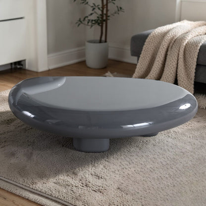 Gray high-gloss oval coffee table Charlene by HouseOfZazla with pedestal base on Tampa Home & Garden Store