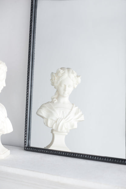 The Baroque Ébonisé Grand Wall Mirror with a dark beaded frame and classical bust reflection on Tampa Home & Garden Store
