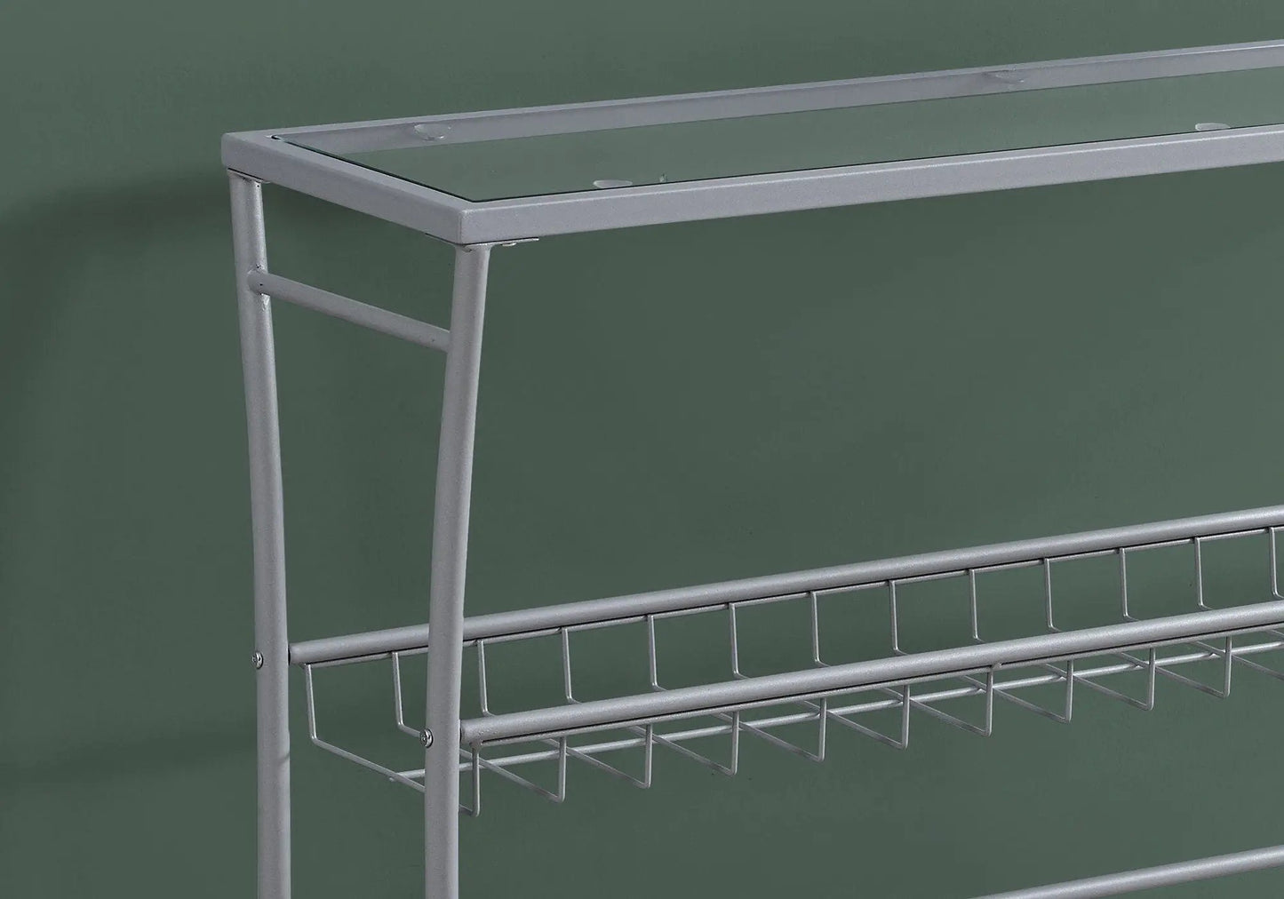 Accent Console Table silver metal with glass top and wire lower shelf Unique Piece Furniture on Tampa Home & Garden Store