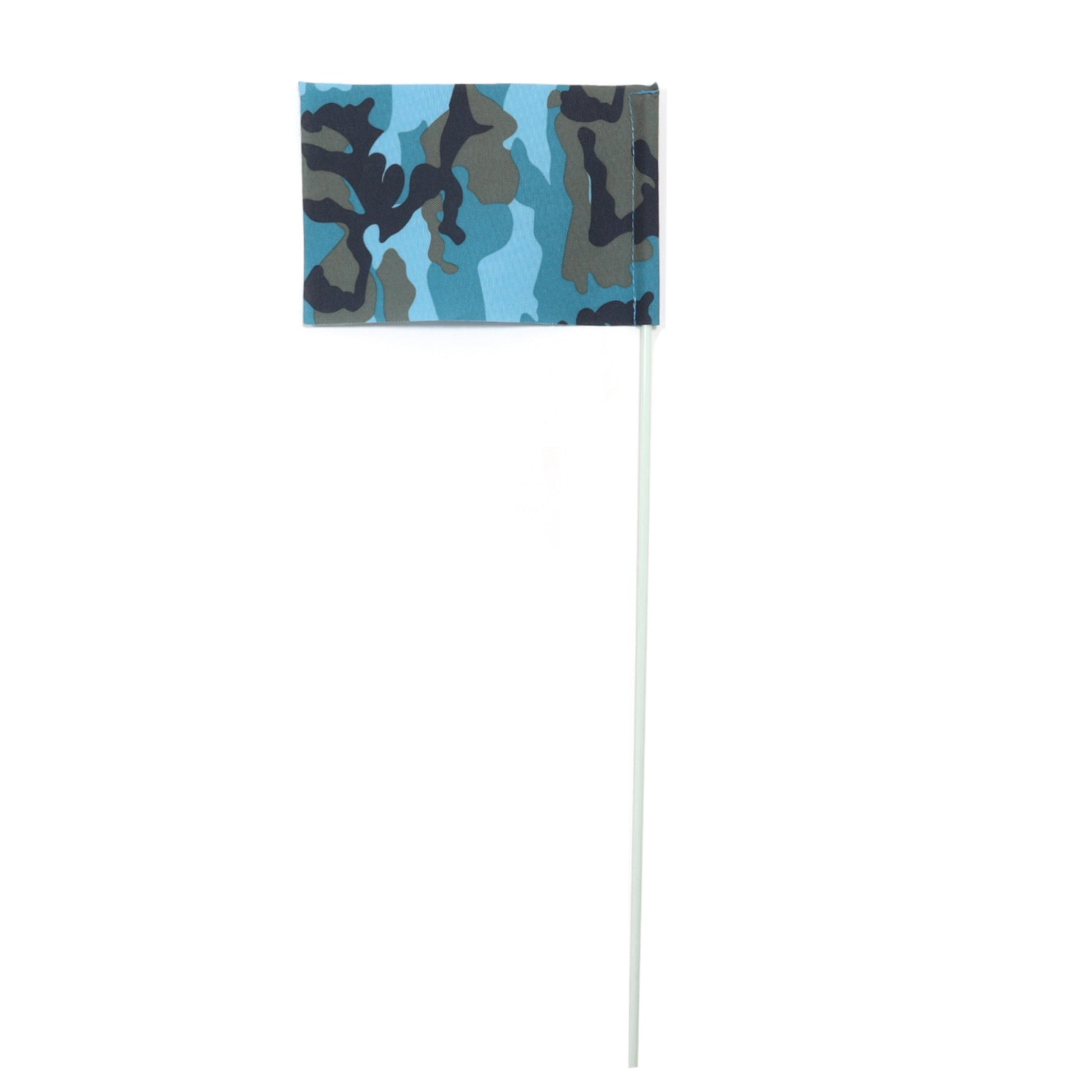 Camouflage flag on white stake, blue camo pattern, outdoor pet trailer accessory on Tampa Home & Garden Store