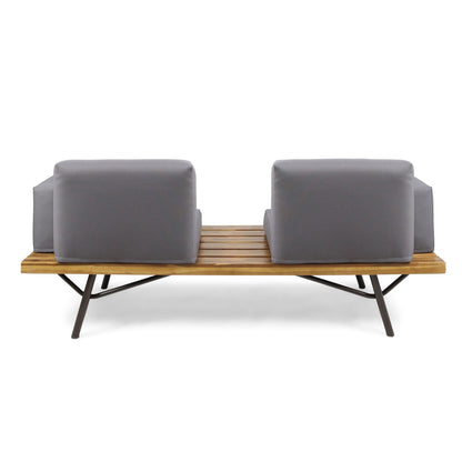 Dark Gray Patio Sofa With Iron Legs and Cushions