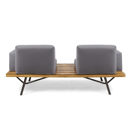 Dark Gray Patio Sofa With Iron Legs and Cushions