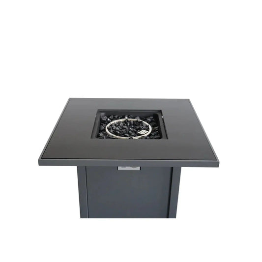 Gray square fire pit table with gas burner and lava rocks by Unique Piece Furniture on Tampa Home & Garden Store