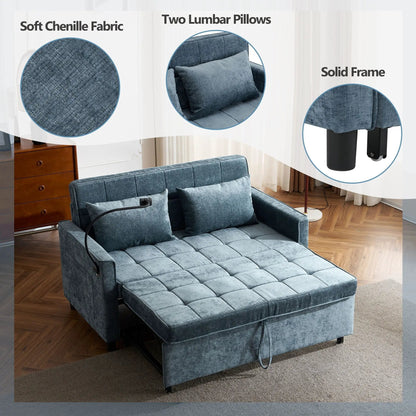 Sleeper loveseat in blue chenille fabric with tufted cushions on Tampa Home & Garden Store