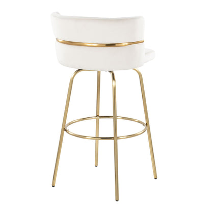 Glam Art Deco fixed-height barstool white upholstery with gold metal frame and footrest on Tampa Home & Garden Store