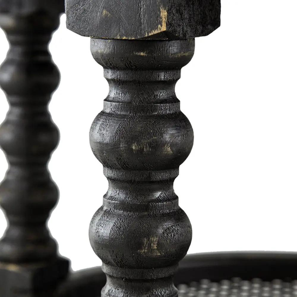 Round 3-tier end table leg in black distressed wood with carved spindle detail by Unique Piece on Tampa Home & Garden Store