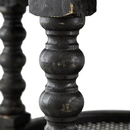 Round 3-tier end table leg in black distressed wood with carved spindle detail by Unique Piece on Tampa Home & Garden Store