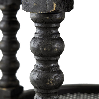 Round 3-tier side table with dark black turned wood legs in a distressed finish on Tampa Home & Garden Store
