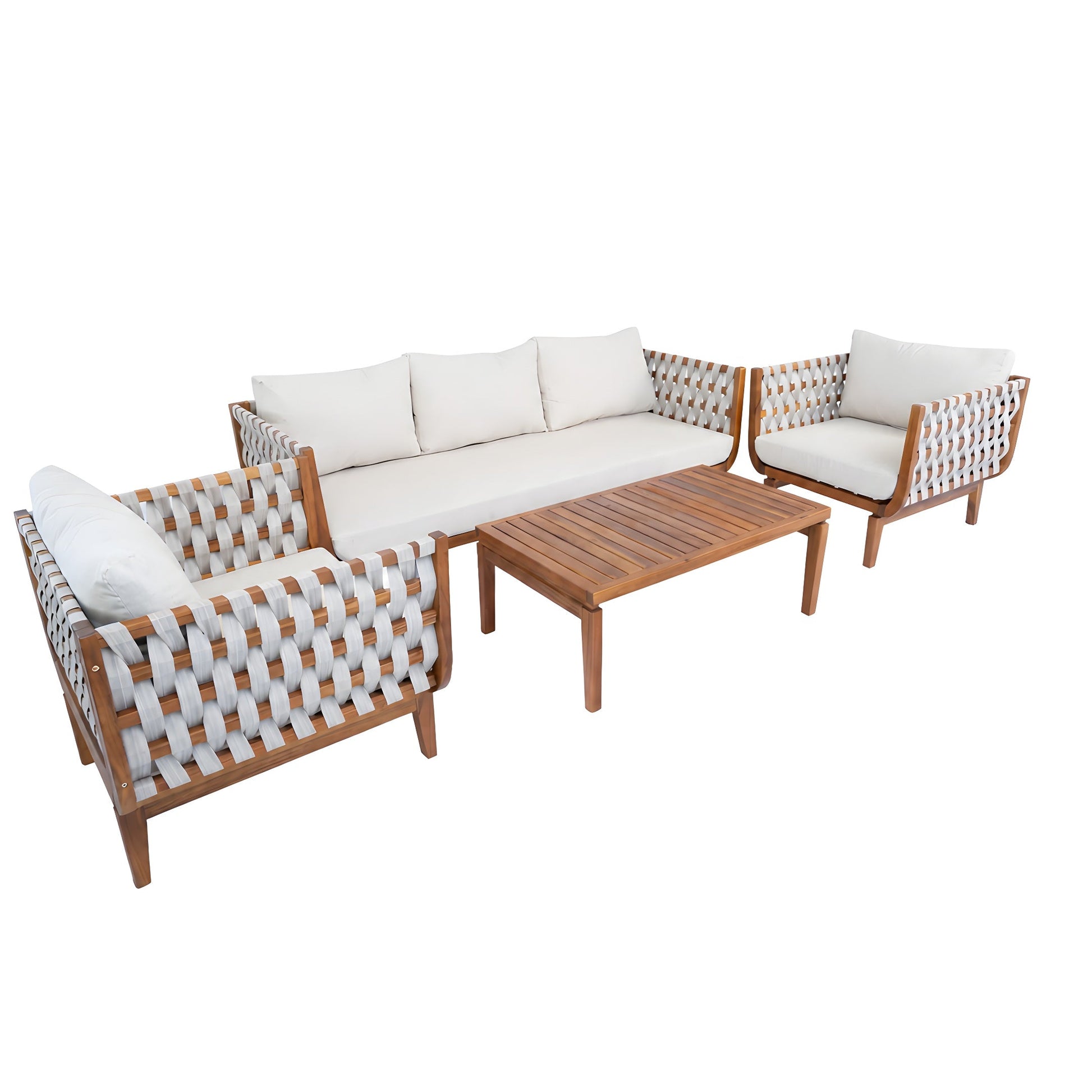 4 Pcs Outdoor Patio Furniture Set from HouseOfZazla with woven rope seating and white cushions on Tampa Home & Garden Store