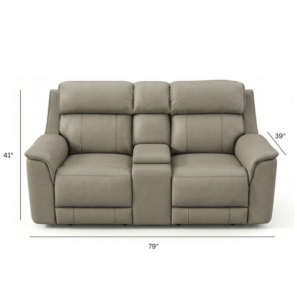 Dual Power Reclining Loveseat and Center Console by HouseOfZazla in taupe gray leather on Tampa Home & Garden Store