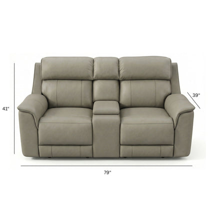 Dual Power Reclining Loveseat and Center Console by HouseOfZazla in taupe gray leather on Tampa Home & Garden Store
