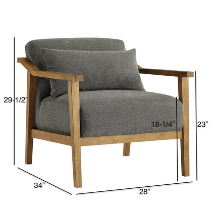 Arm Accent Chair with Lumbar Pillow in gray textured fabric and natural wood frame on Tampa Home & Garden Store