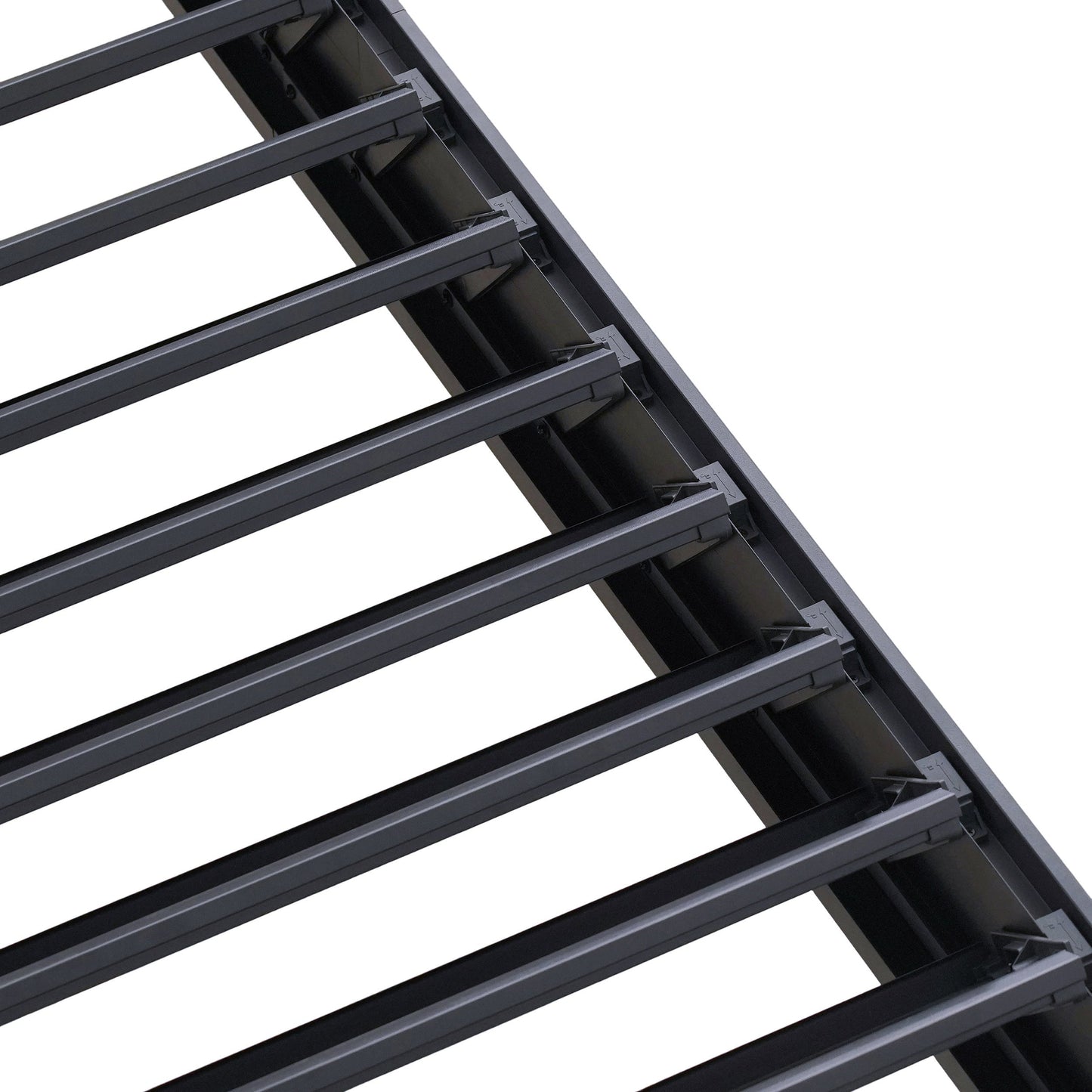 Byron Outdoor Pergola by HouseOfZazla with dark gray metal slatted frame closeup on Tampa Home & Garden Store