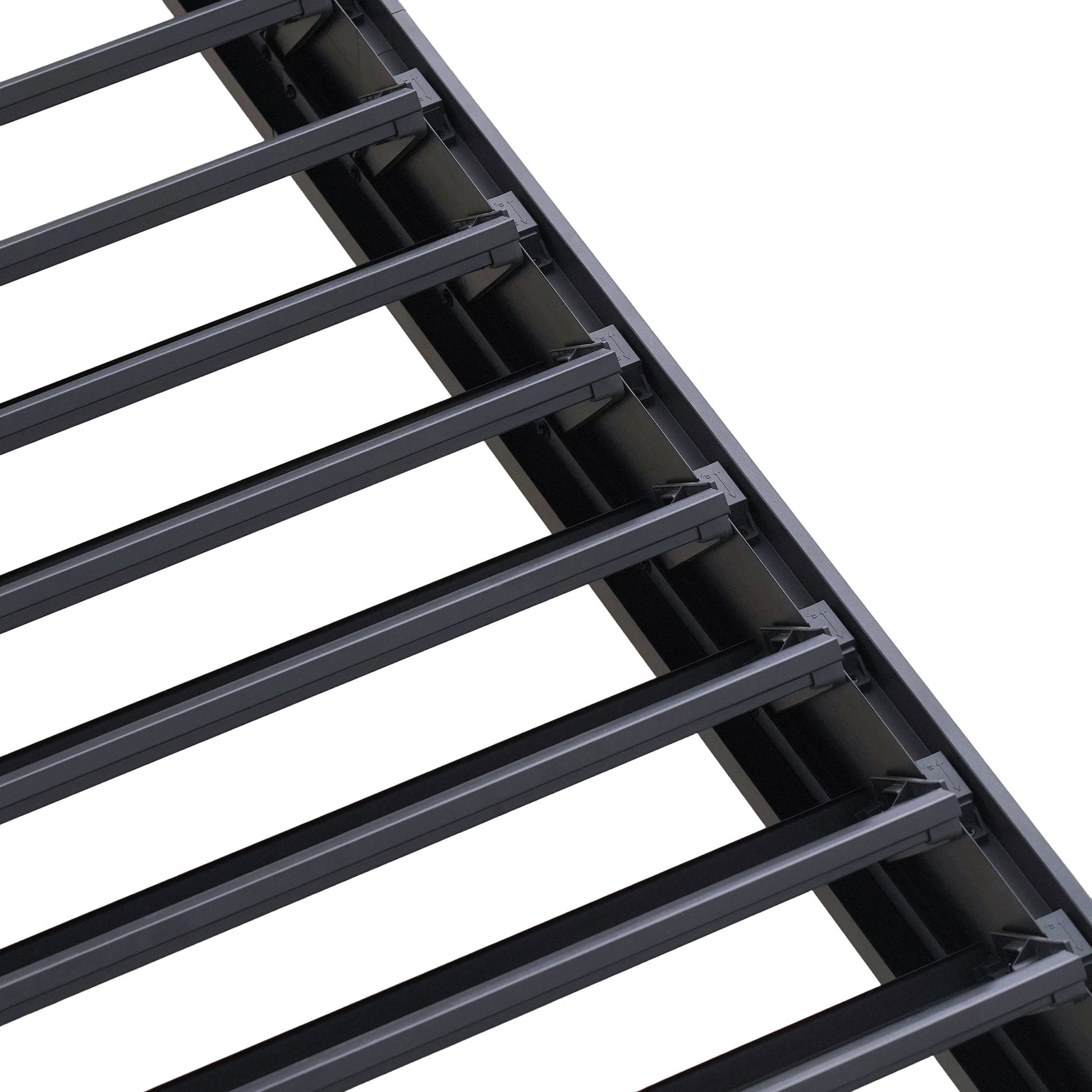 Byron Outdoor Pergola by HouseOfZazla with dark gray metal slatted frame closeup on Tampa Home & Garden Store