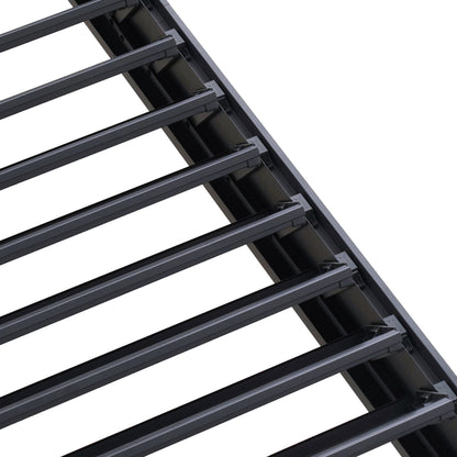 Byron Outdoor Pergola by HouseOfZazla with dark gray metal slatted frame closeup on Tampa Home & Garden Store