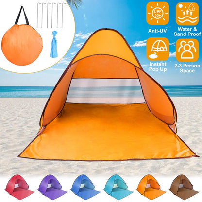 Pop Up Beach Tent GemGear orange anti-UV UPF50+, instant pop-up, 2-3 person with storage bag on Tampa Home & Garden Store