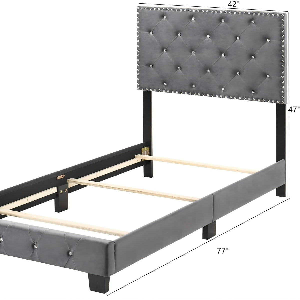 Luxurious Upholstered Bed with tufted gray headboard and crystal studs by HouseOfZazla on Tampa Home & Garden Store