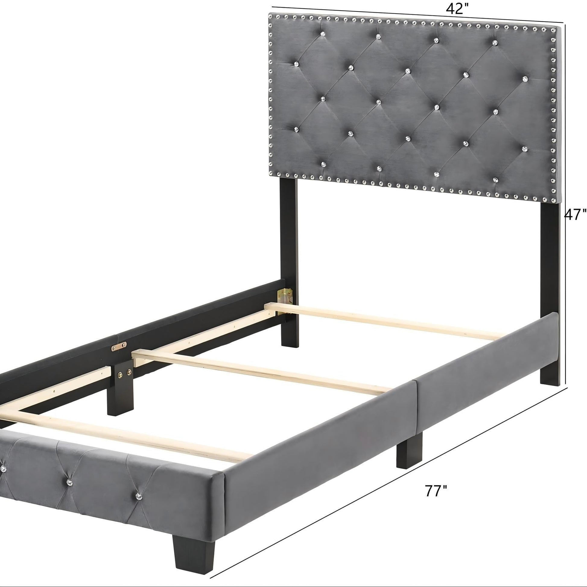Luxurious Upholstered Bed with tufted gray headboard and crystal studs by HouseOfZazla on Tampa Home & Garden Store