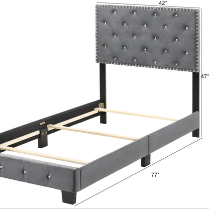 Luxurious Upholstered Bed with tufted gray headboard and crystal studs by HouseOfZazla on Tampa Home & Garden Store