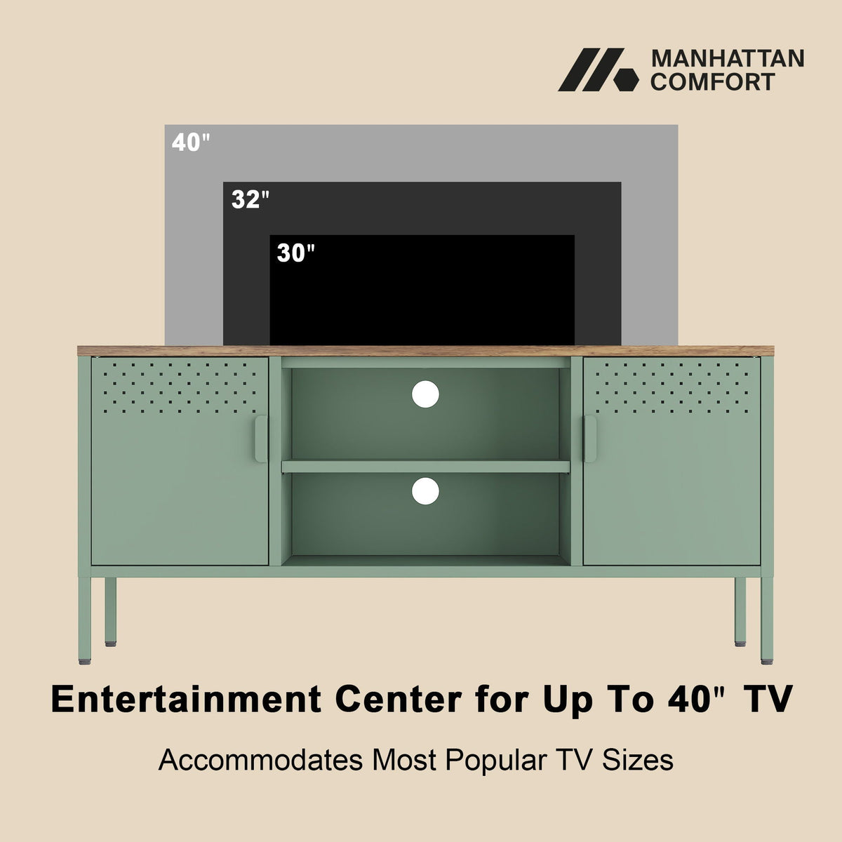 Storage Cabinet TV Stand with steel frame in green finish and dual cabinets by HouseOfZazla on Tampa Home & Garden Store