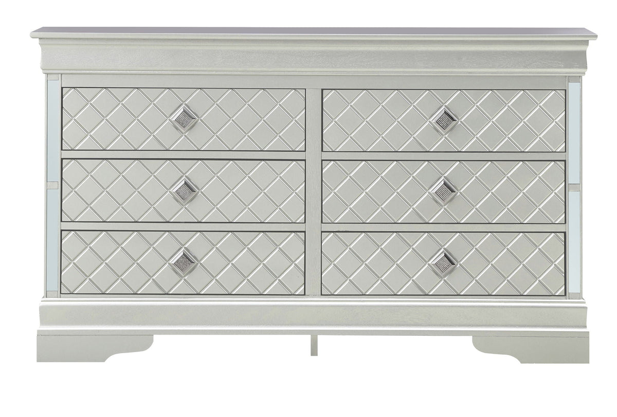 Verona Dresser with Embossed X Design in pearl silver mirrored finish by HouseOfZazla on Tampa Home & Garden Store