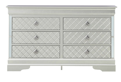 Verona Dresser with Embossed X Design in pearl silver mirrored finish by HouseOfZazla on Tampa Home & Garden Store