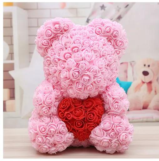 Pink rose bear with red heart centerpiece, Valentine's Day gift FLIPSTYLEZLLC on Tampa Home & Garden Store