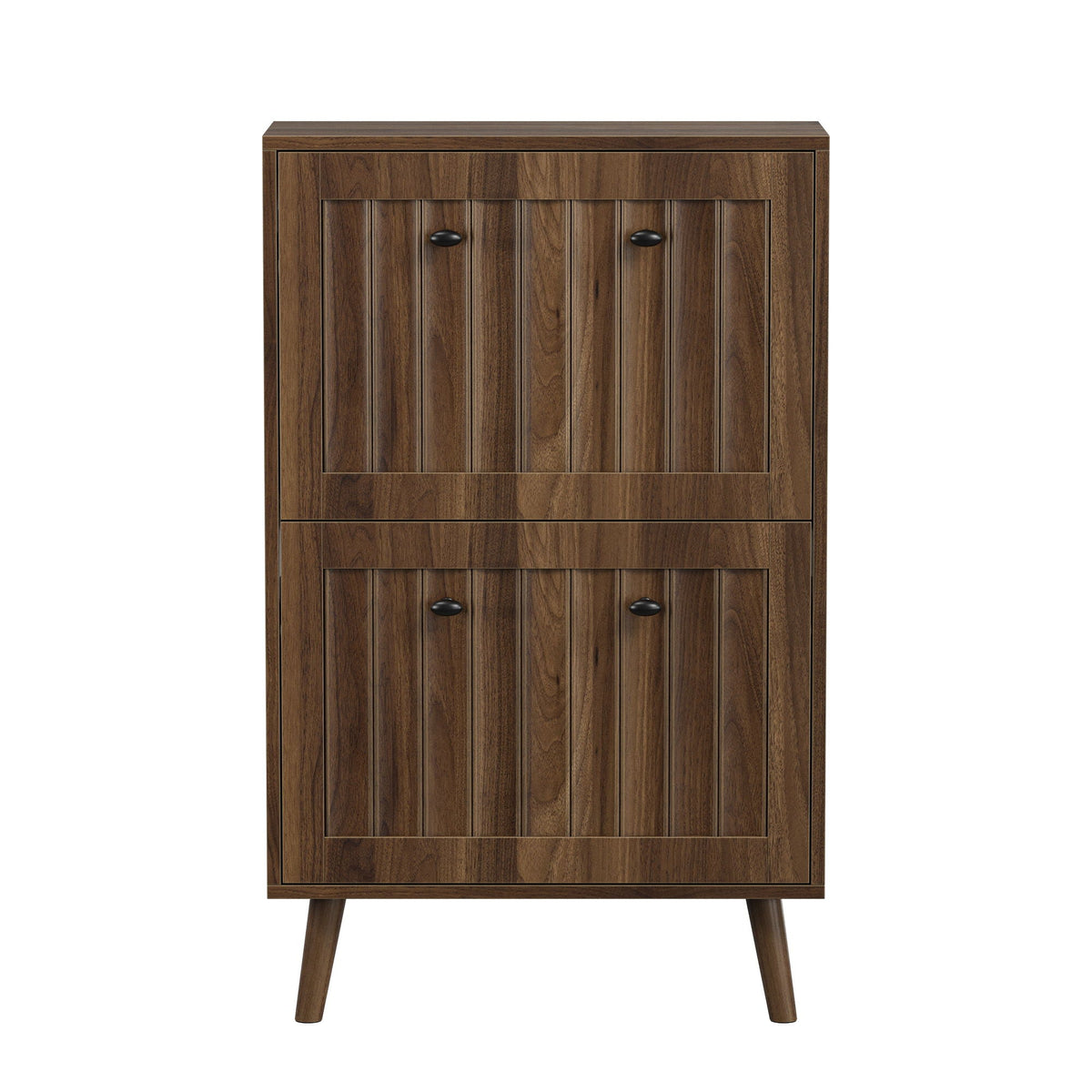 Walnut Shoe Cabinet with Upright Storage mid-century modern vertical paneled doors on Tampa Home & Garden Store