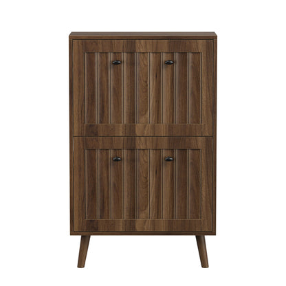 Walnut Shoe Cabinet with Upright Storage mid-century modern vertical paneled doors on Tampa Home & Garden Store