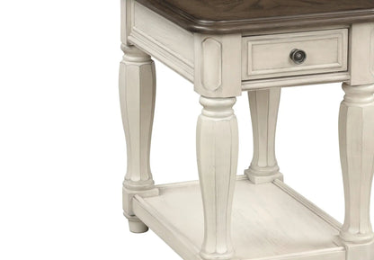 Chairside Table With Storage - Antique White, carved legs, single drawer on Tampa Home & Garden Store