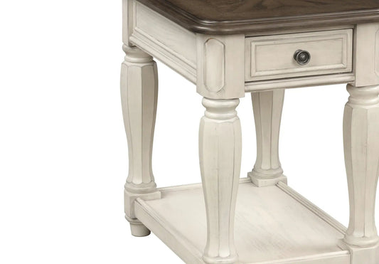 Chairside Table With Storage - Antique White, carved legs, single drawer on Tampa Home & Garden Store