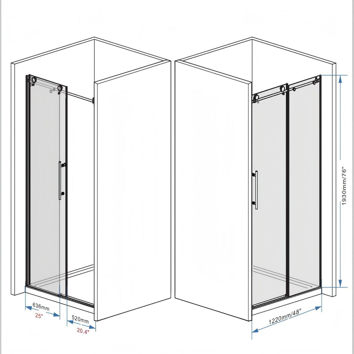 Frameless tempered-glass shower doors with black hardware, two sliding panels HouseOfZazla on Tampa Home & Garden Store