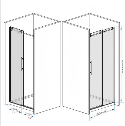 Frameless tempered-glass shower doors with black hardware, two sliding panels HouseOfZazla on Tampa Home & Garden Store